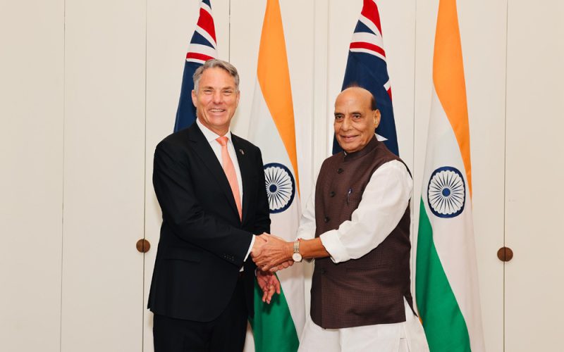 The Union Minister for Defence, Shri Rajnath Singh in a bilateral meeting with Australian Deputy Prime Minister and Minister for Defence Mr Richard Marles, in Australia on October 09, 2025.